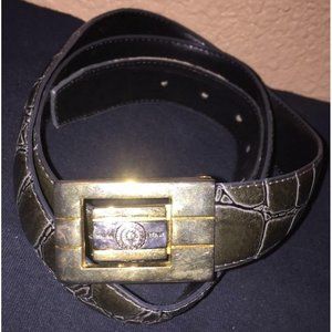 Mens Vintage Milan Italy Gray Patent Leather Embossed Mock Croc Buckle Belt 44